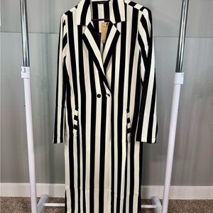 Black and White Striped Women's Coat